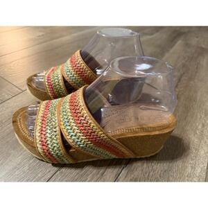Boutique by Corkys Trust Multi Color Woven Raffia Platform Wedge Sandals 7‎